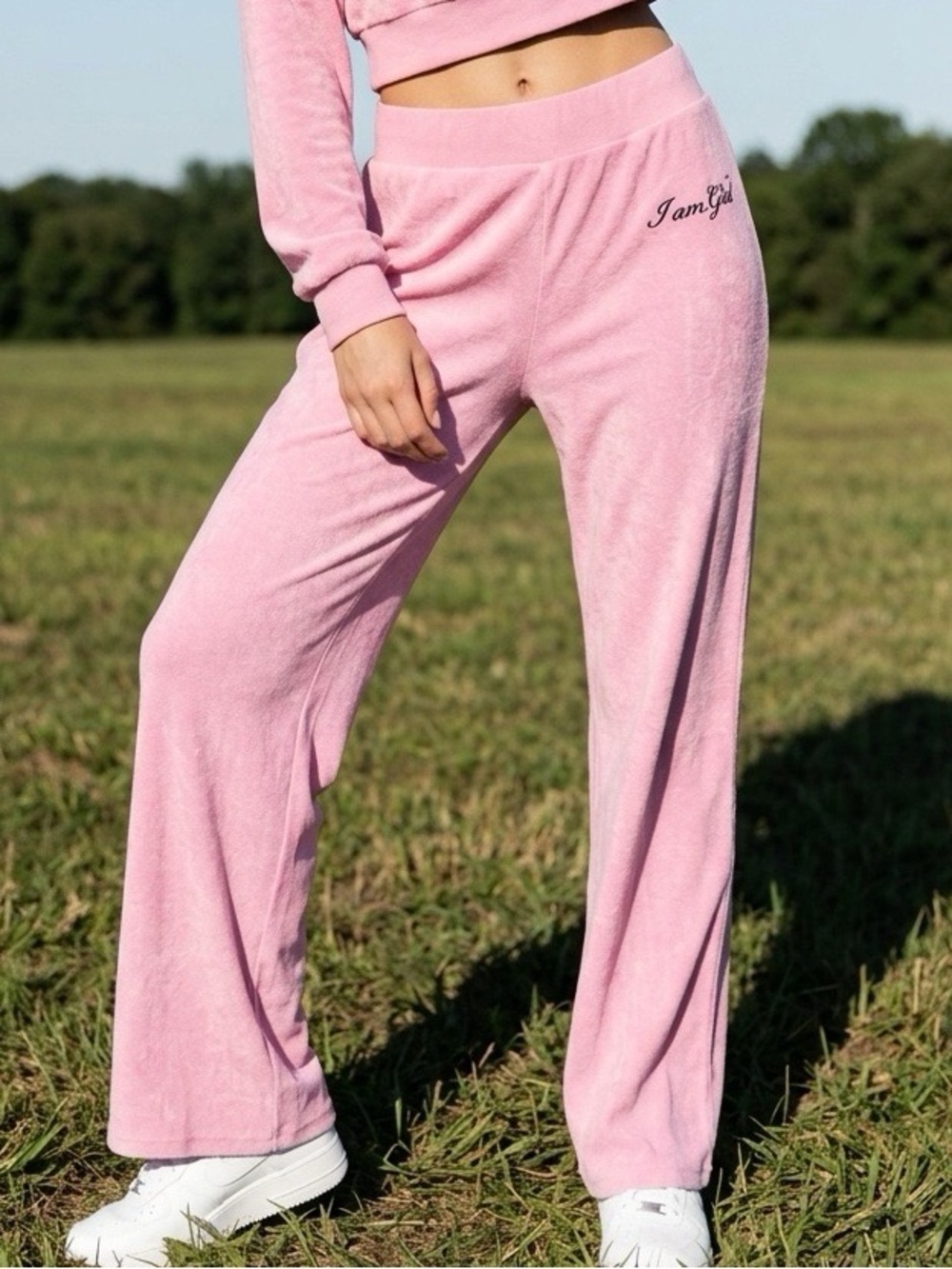 I.AM.GAIA Terry Pants Womens XS 100% Cotton High Waist Wide Leg Gilry Romantic